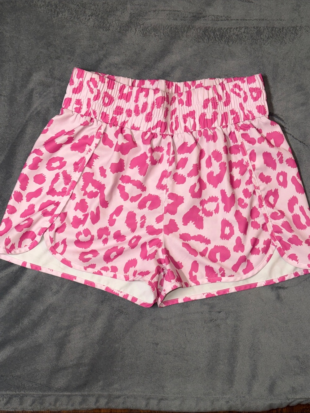 Women's Pink Leopard Print Athletic Shorts with Smocked Waist